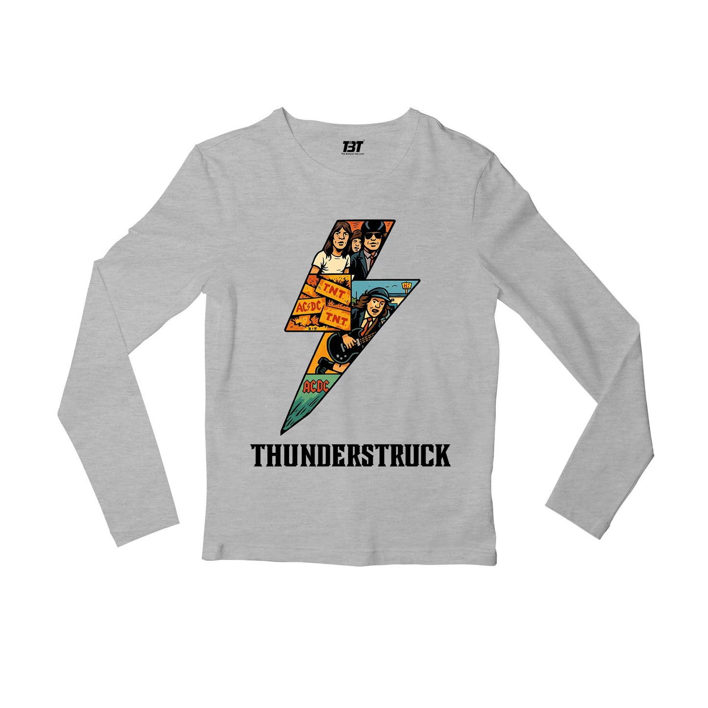 ac/dc thunderstruck full sleeves long sleeves music band buy online india the banyan tee tbt men women girls boys unisex gray