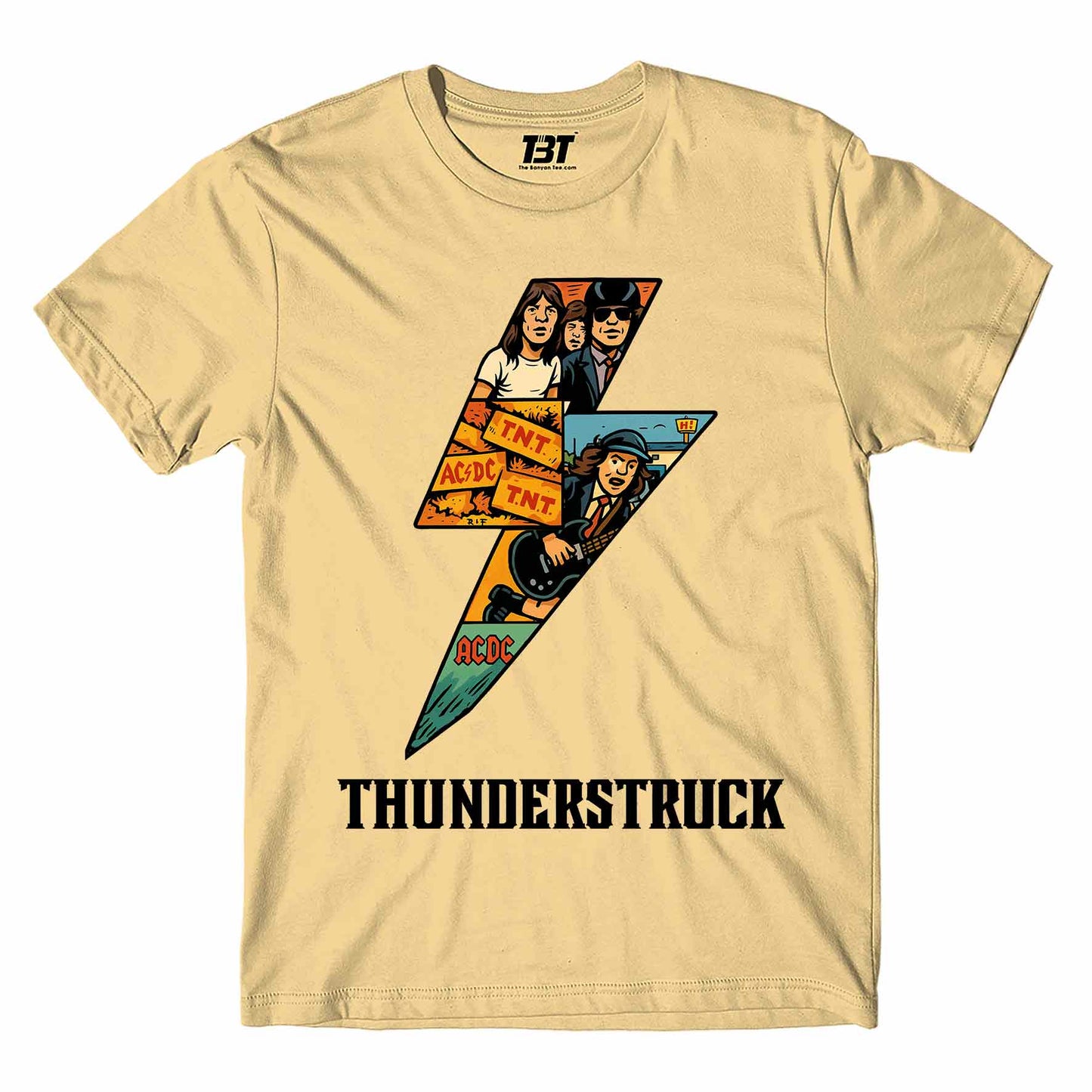 ac/dc thunderstruck t-shirt music band buy online india the banyan tee tbt men women girls boys unisex beige
