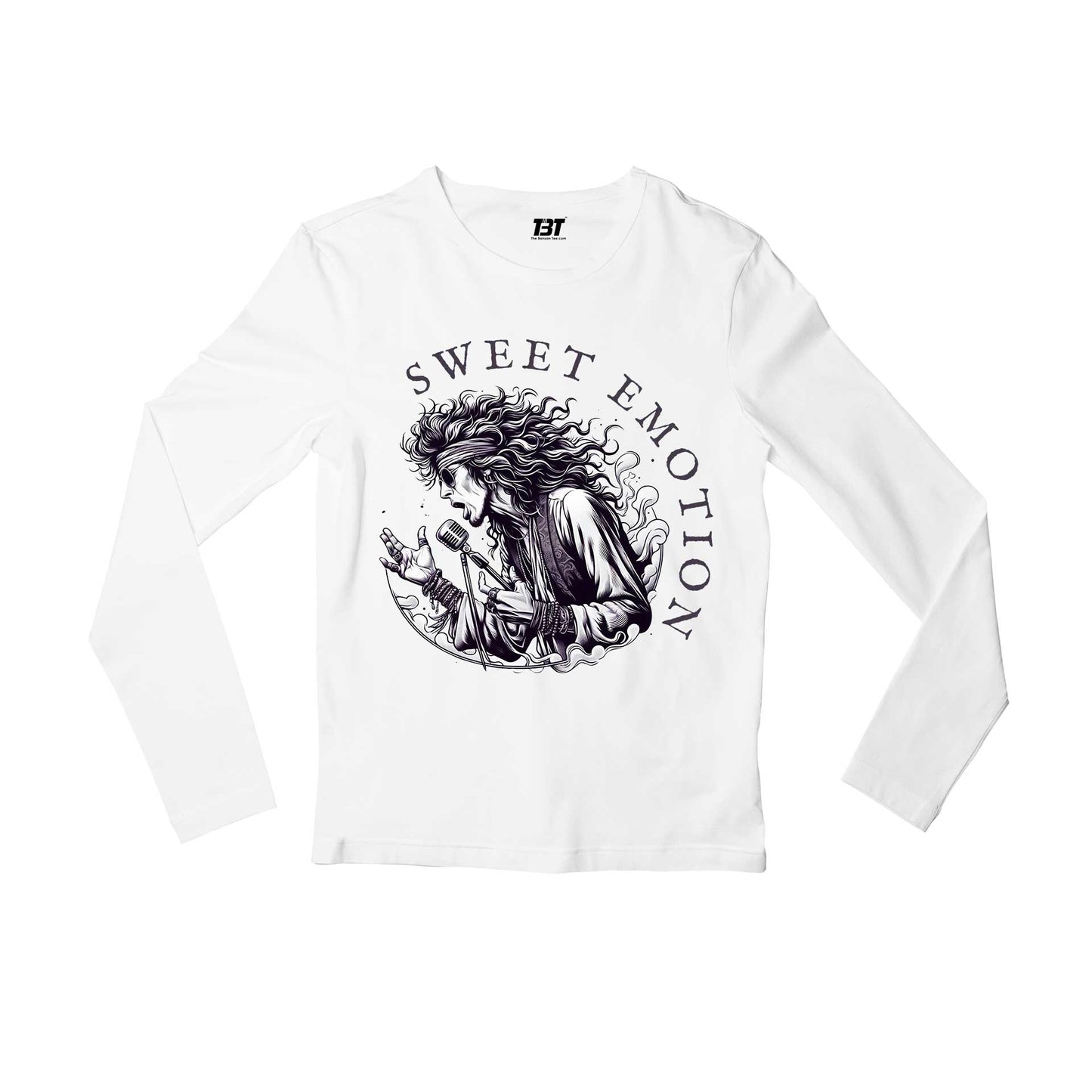 aerosmith sweet emotion full sleeves long sleeves music band buy online india the banyan tee tbt men women girls boys unisex white