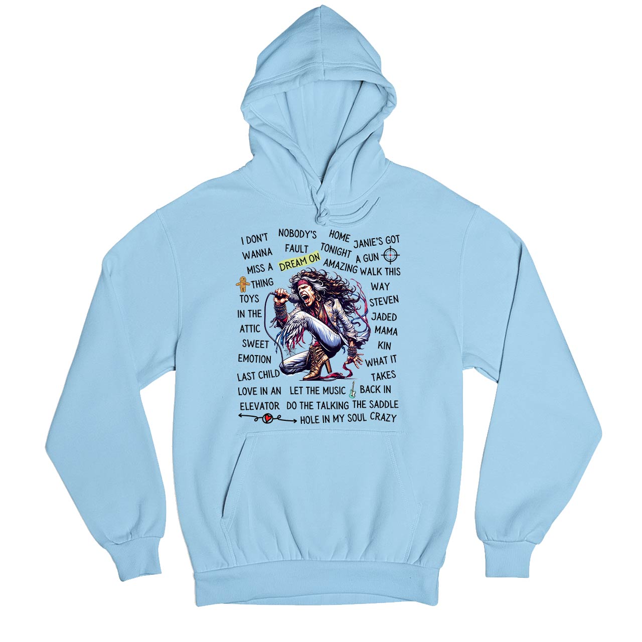 aerosmith song story hoodie hooded sweatshirt winterwear music band buy online india the banyan tee tbt men women girls boys unisex baby blue
