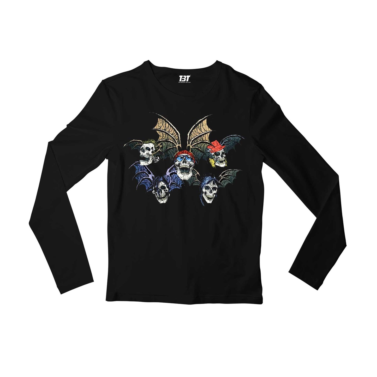 avenged sevenfold death bats full sleeves long sleeves music band buy online india the banyan tee tbt men women girls boys unisex black