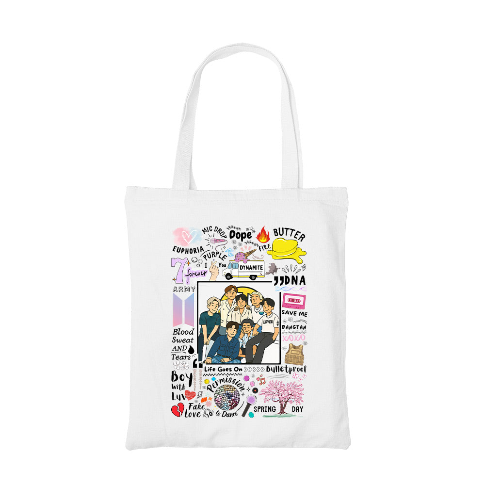 bts bangtan scribbles tote bag cotton printed music band buy online india the banyan tee tbt men women girls boys unisex