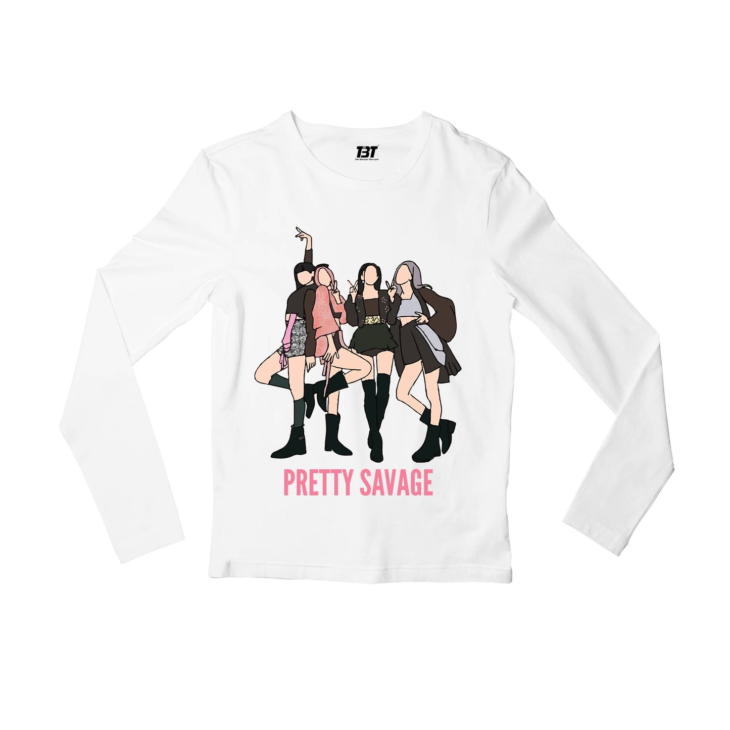black pink pretty savage full sleeves long sleeves music band buy online india the banyan tee tbt men women girls boys unisex white song k pop jennie lisa jisoo rose