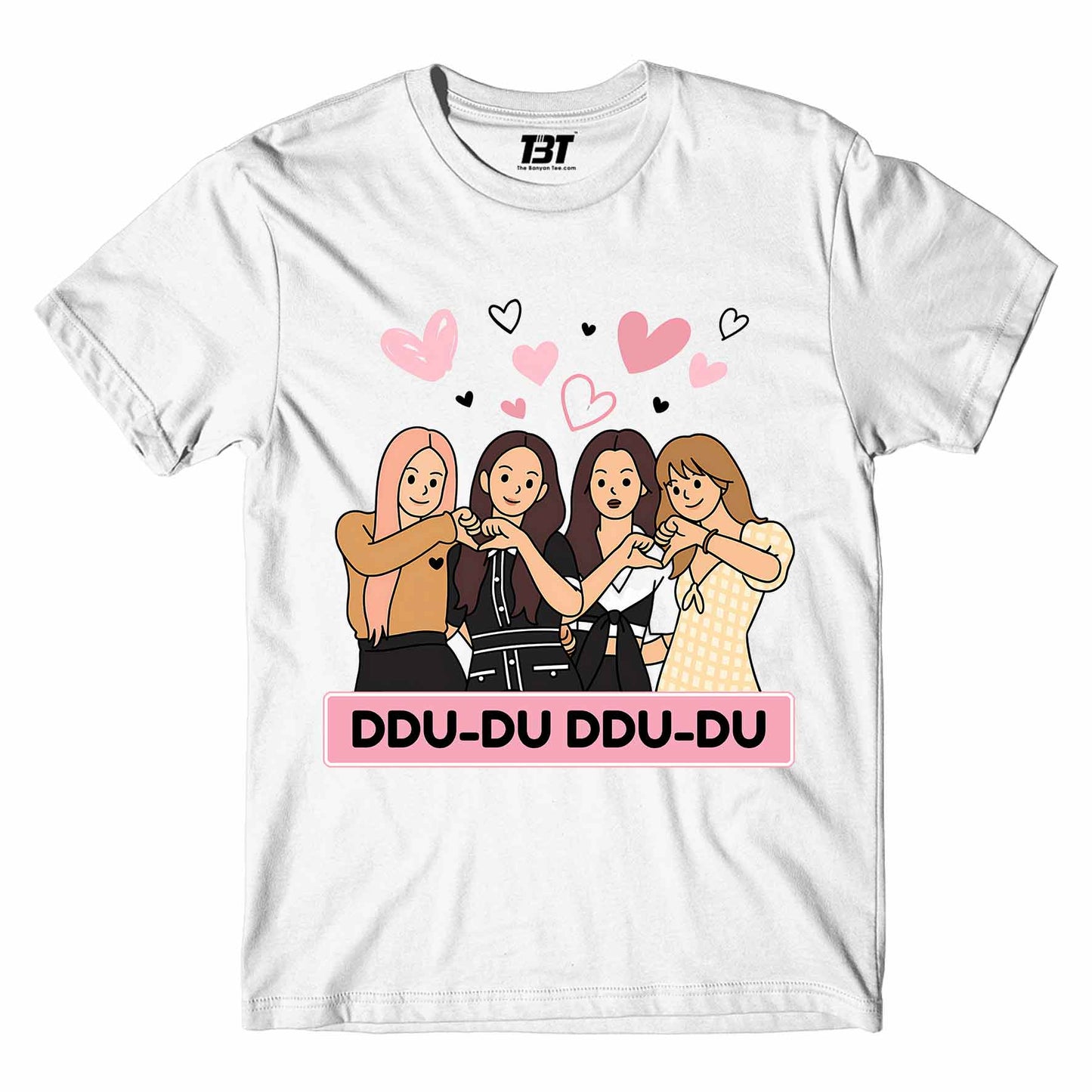 black pink ddu du ddu du du t-shirt music band buy online india the banyan tee tbt men women girls boys unisex white song k pop jennie lisa jisoo rose