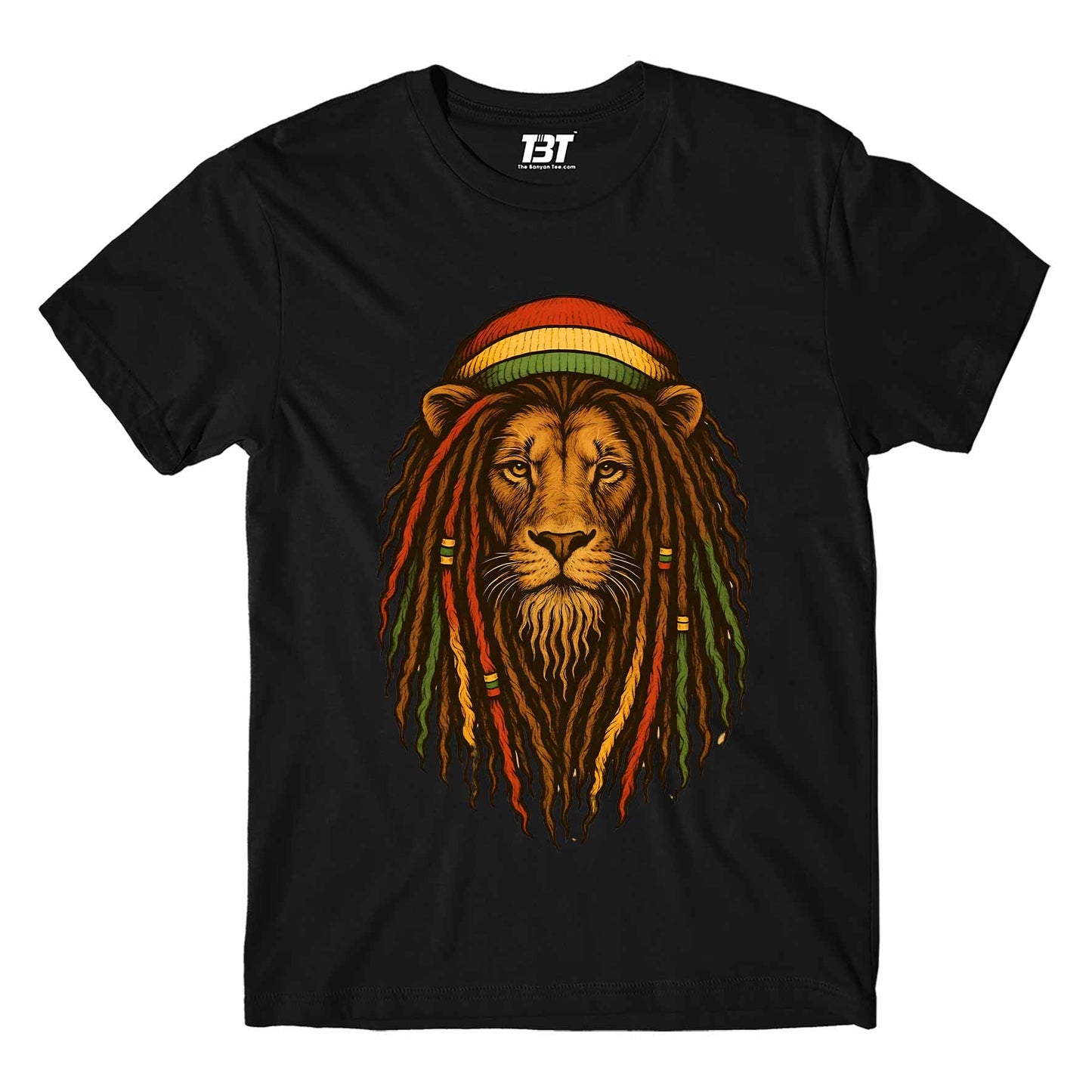 bob marley rasta lion t-shirt music band buy online india the banyan tee tbt men women girls boys unisex black