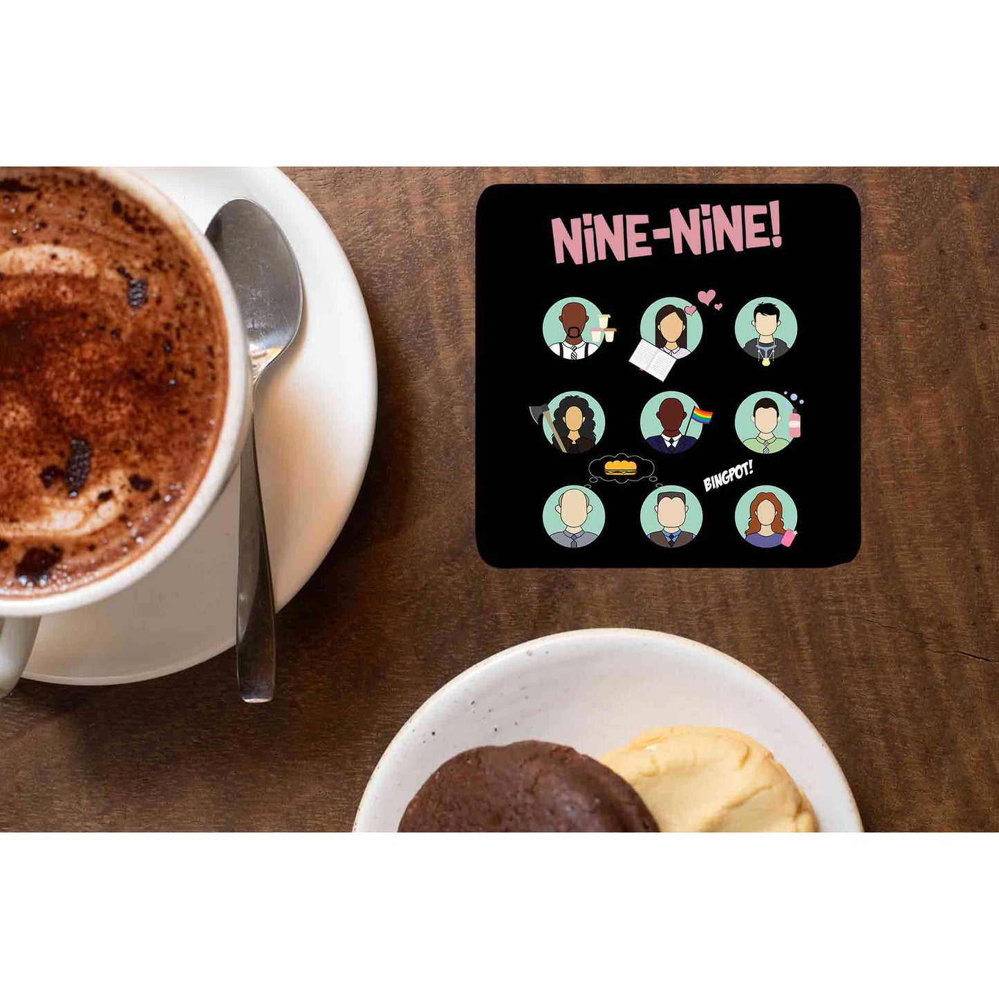 brooklyn nine-nine nine-nine coasters wooden table cups indian buy online india the banyan tee tbt men women girls boys unisex detective jake peralta terry charles boyle gina linetti andy samberg merchandise clothing acceessories
