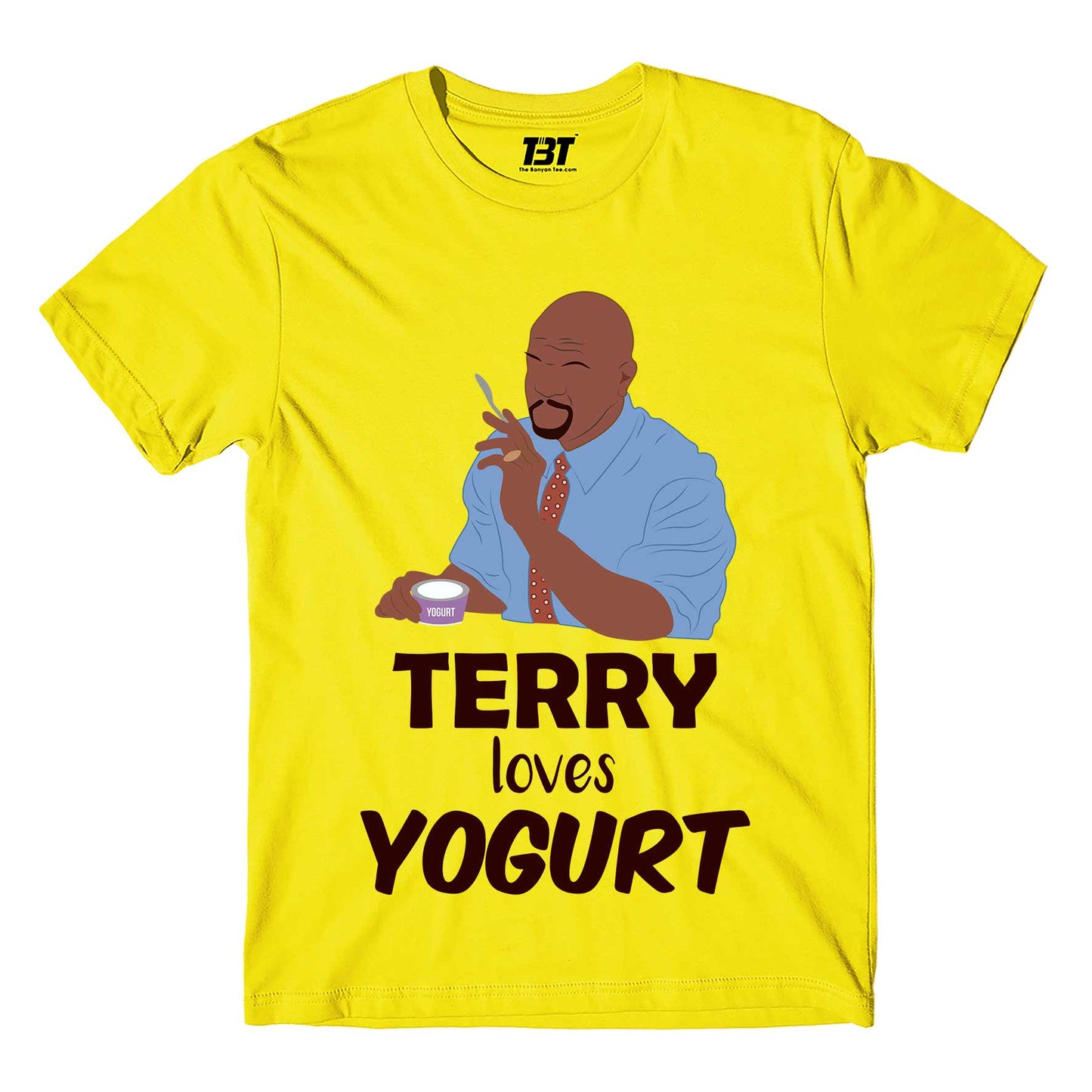 brooklyn nine-nine terry loves yogurt t-shirt buy online india the banyan tee tbt men women girls boys unisex yellow detective jake peralta terry charles boyle gina linetti andy samberg merchandise clothing acceessories