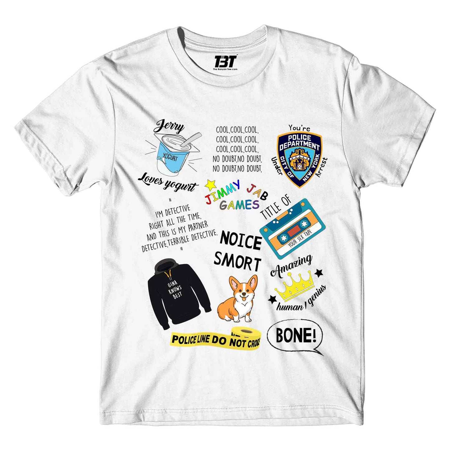 brooklyn nine-nine nine-nine doodle t-shirt buy online india the banyan tee tbt men women girls boys unisex white detective jake peralta terry charles boyle gina linetti andy samberg merchandise clothing acceessories
