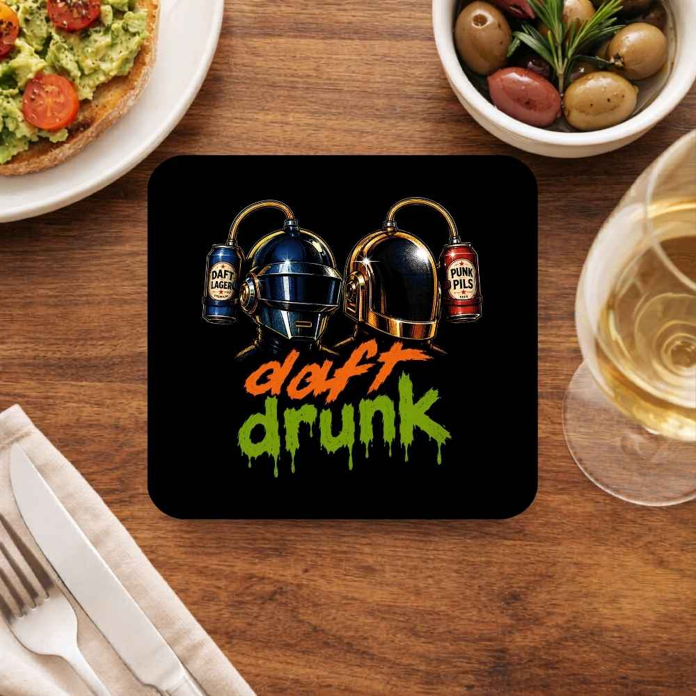daft punk daft drunk coasters wooden table cups indian music band buy online india the banyan tee tbt men women girls boys unisex