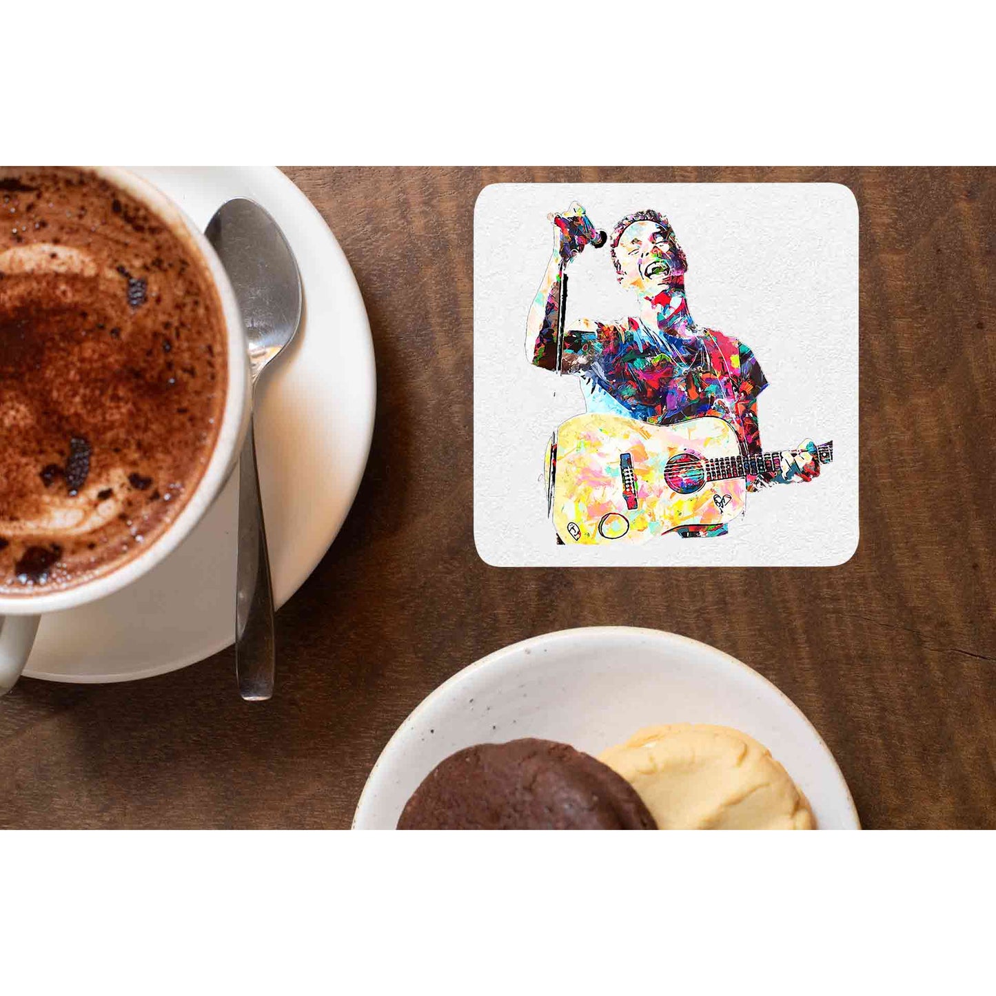 coldplay chris fan art coasters wooden table cups indian music band buy online india the banyan tee tbt men women girls boys unisex - chris martin