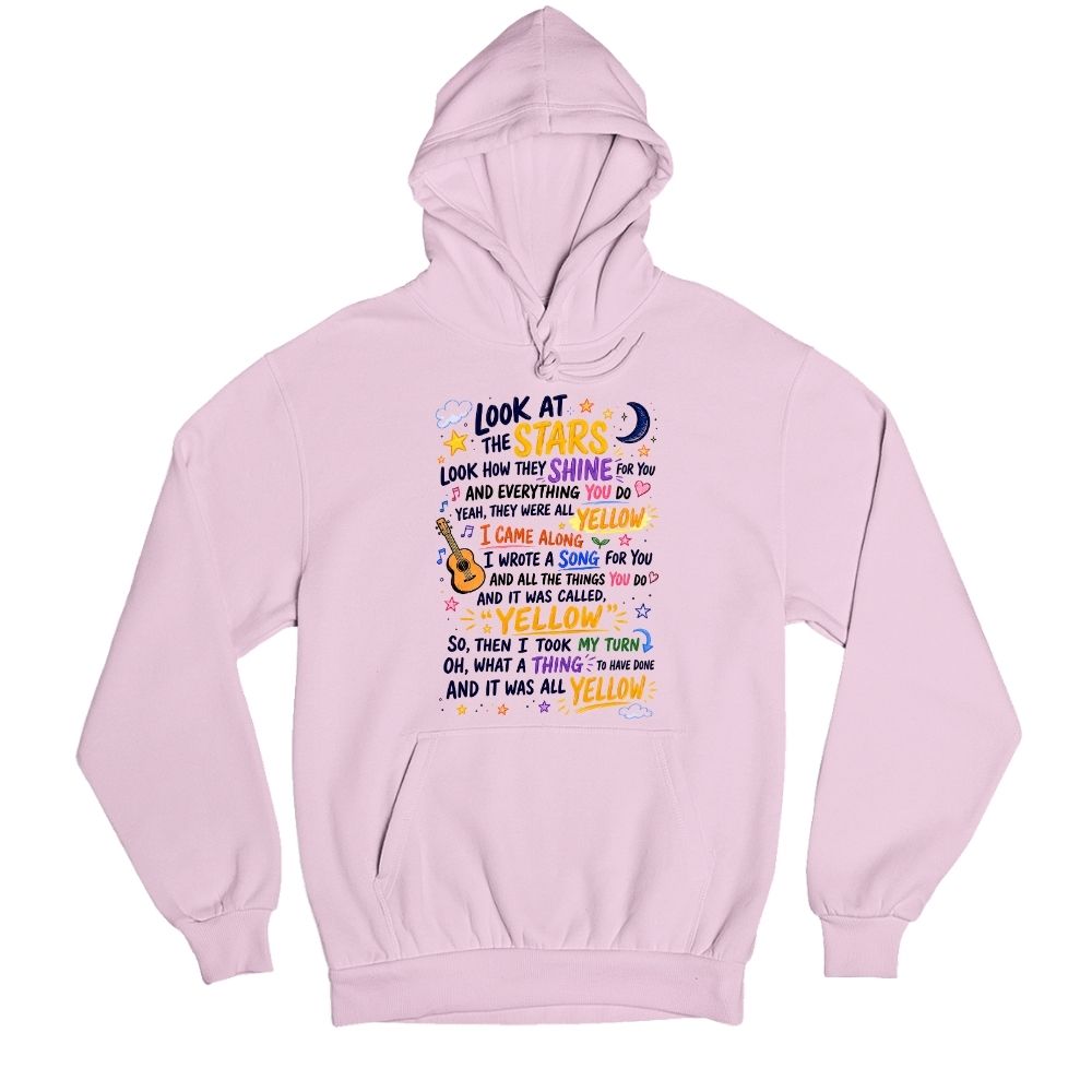 coldplay yellow scribbles hoodie hooded sweatshirt winterwear music band buy online india the banyan tee tbt men women girls boys unisex baby pink