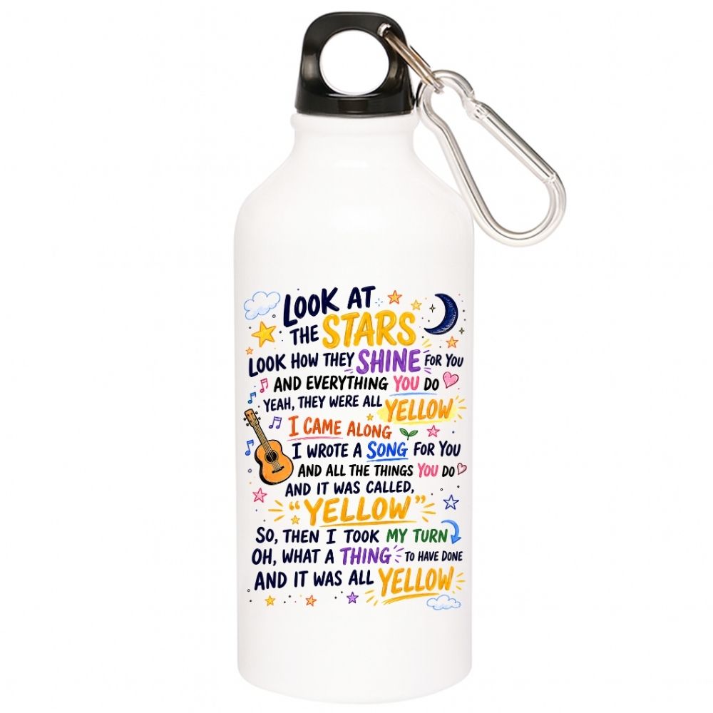 coldplay yellow scribbles sipper steel water bottle flask gym shaker music band buy online india the banyan tee tbt men women girls boys unisex