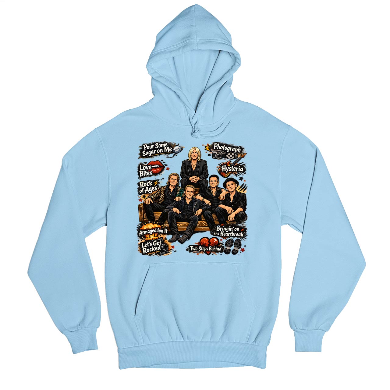 def leppard doodle leppard hoodie hooded sweatshirt winterwear music band buy online india the banyan tee tbt men women girls boys unisex baby blue