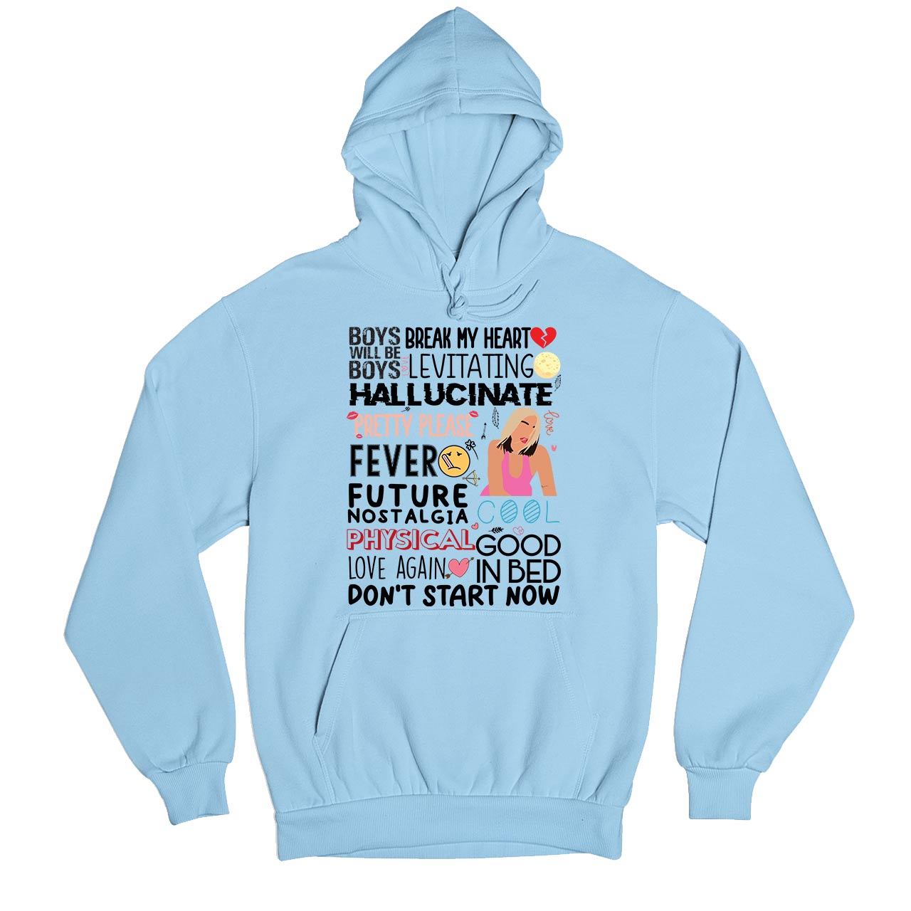 dua lipa dua's discography hoodie hooded sweatshirt winterwear music band buy online india the banyan tee tbt men women girls boys unisex baby blue