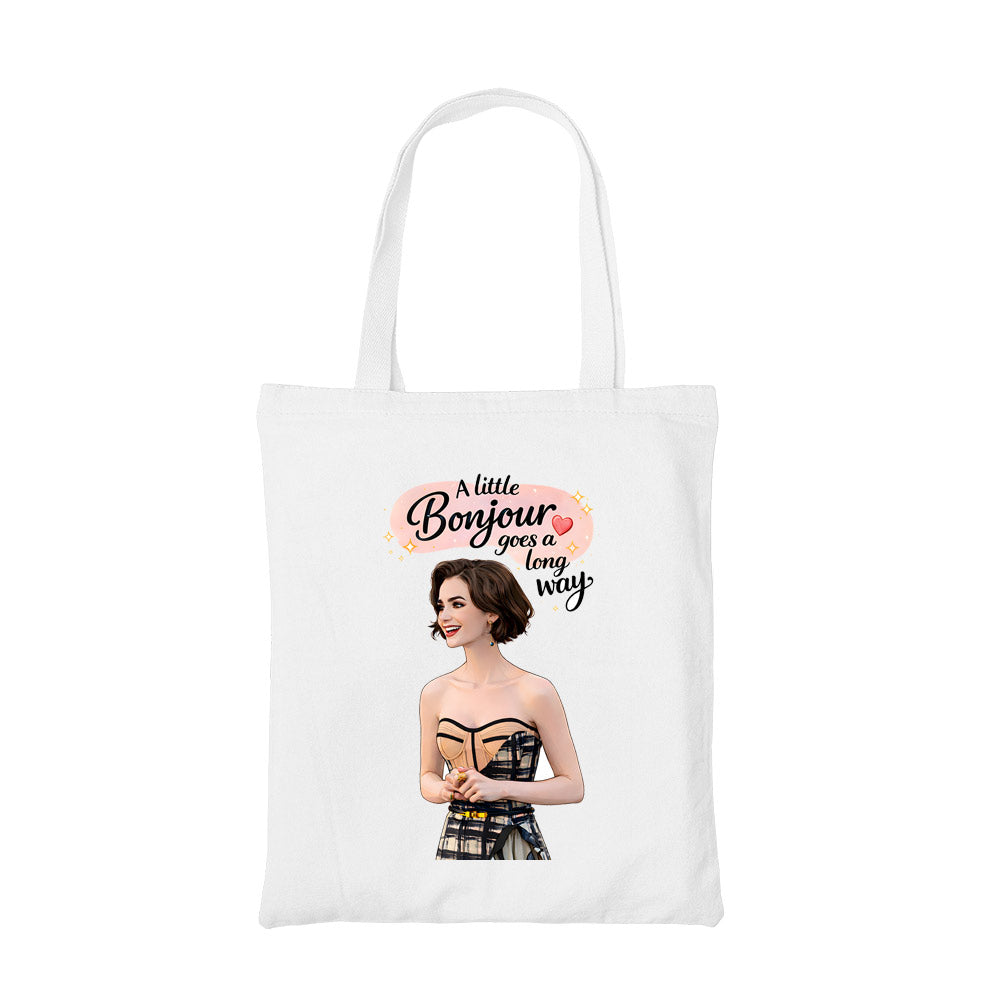 emily in paris a little bonjour tote bag cotton printed tv & movies buy online india the banyan tee tbt men women girls boys unisex
