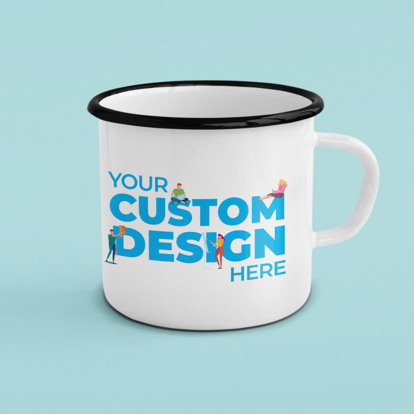 Customizable Enamel Mug With Black Rim by TBT Custom