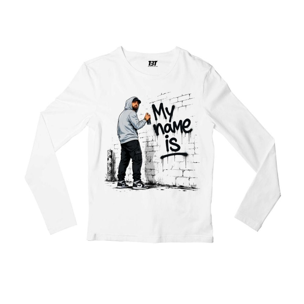 eminem my name is full sleeves long sleeves music band buy online india the banyan tee tbt men women girls boys unisex white
