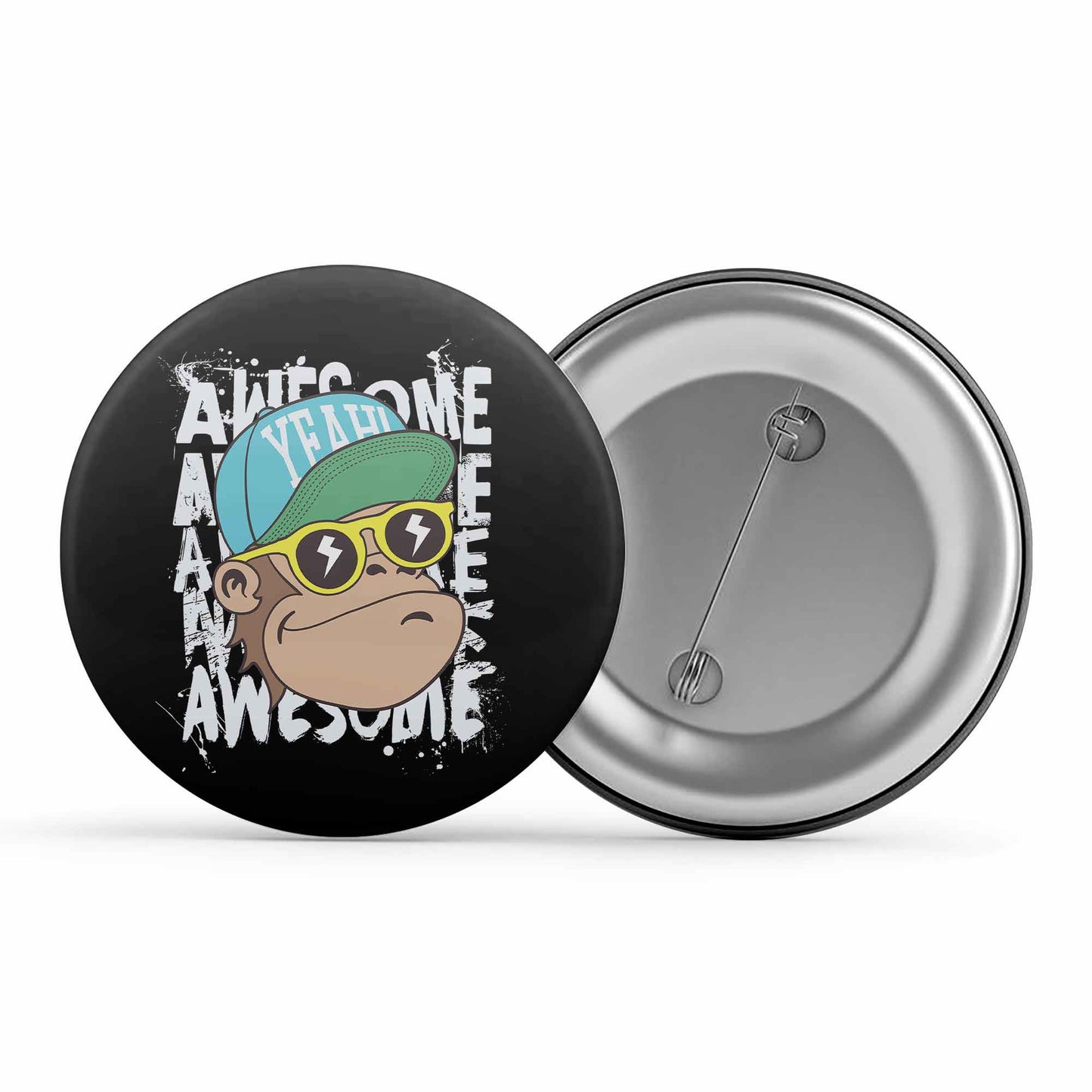 printed awesome chimp badge pin button printed graphic stylish buy online india the banyan tee tbt men women girls boys unisex