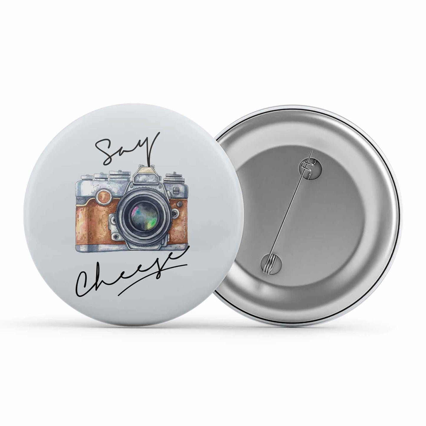 printed say cheese badge pin button printed graphic stylish buy online india the banyan tee tbt men women girls boys unisex