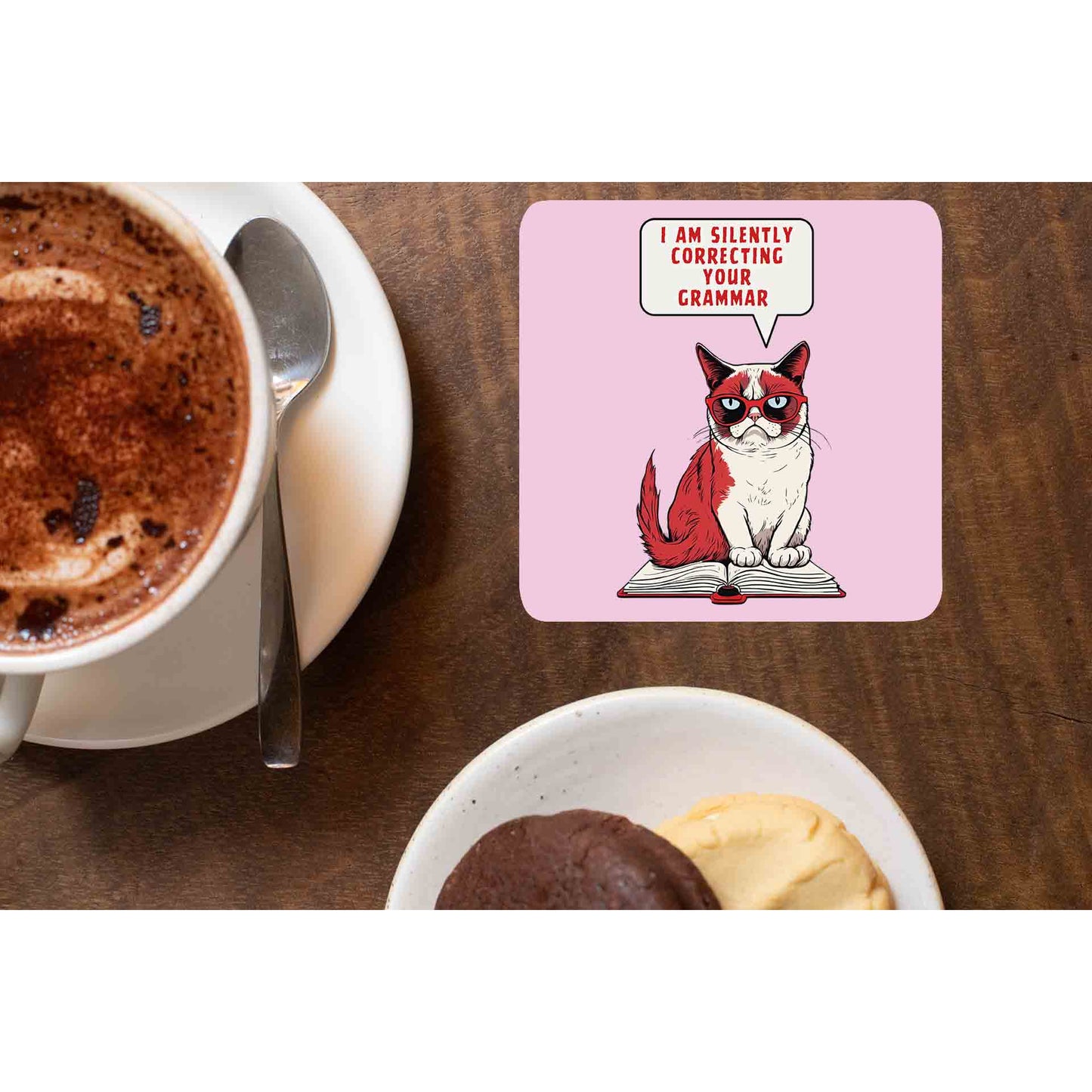 printed silently correcting your grammar coasters wooden table cups indian printed graphic stylish buy online india the banyan tee tbt men women girls boys unisex