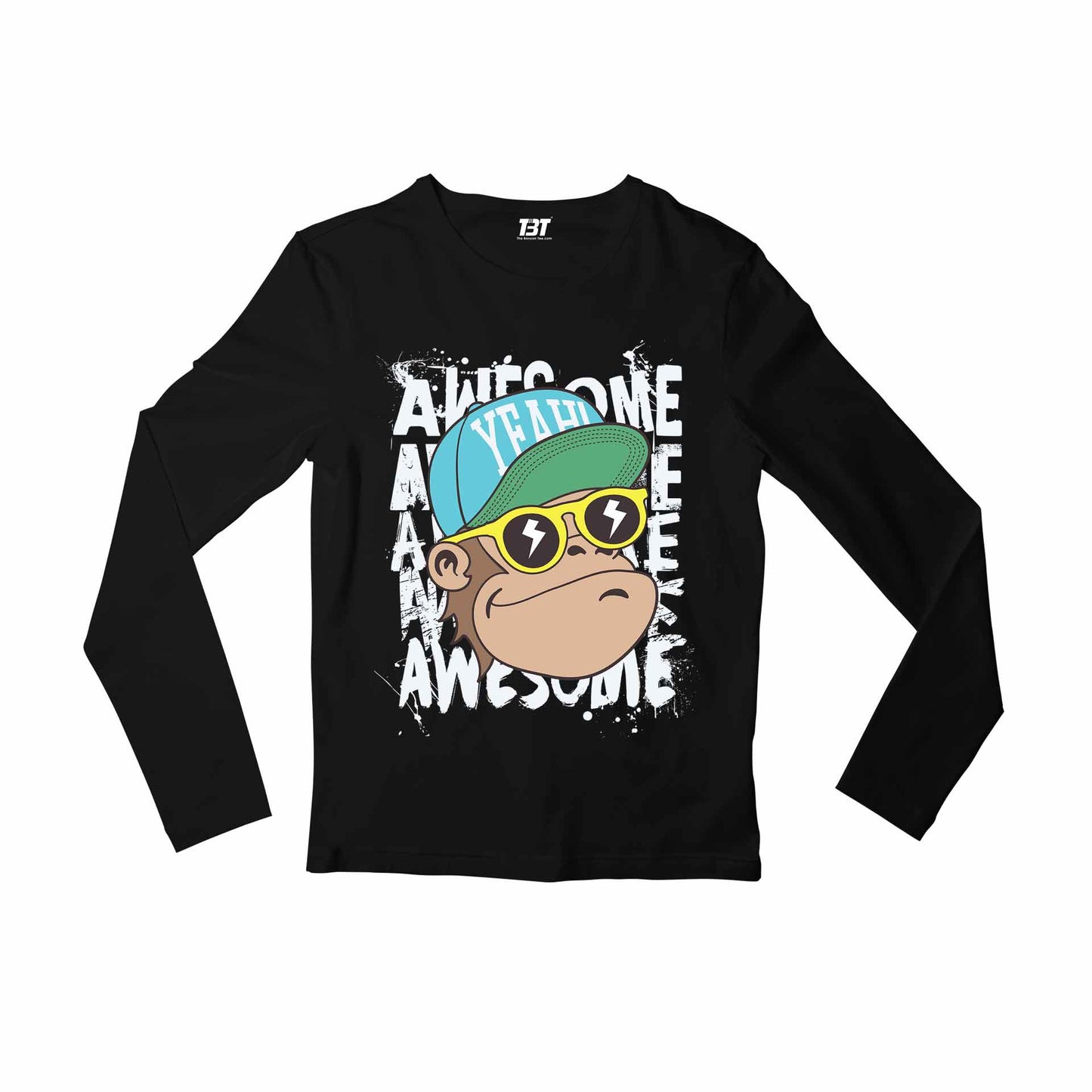printed awesome chimp full sleeves long sleeves printed graphic stylish buy online india the banyan tee tbt men women girls boys unisex black