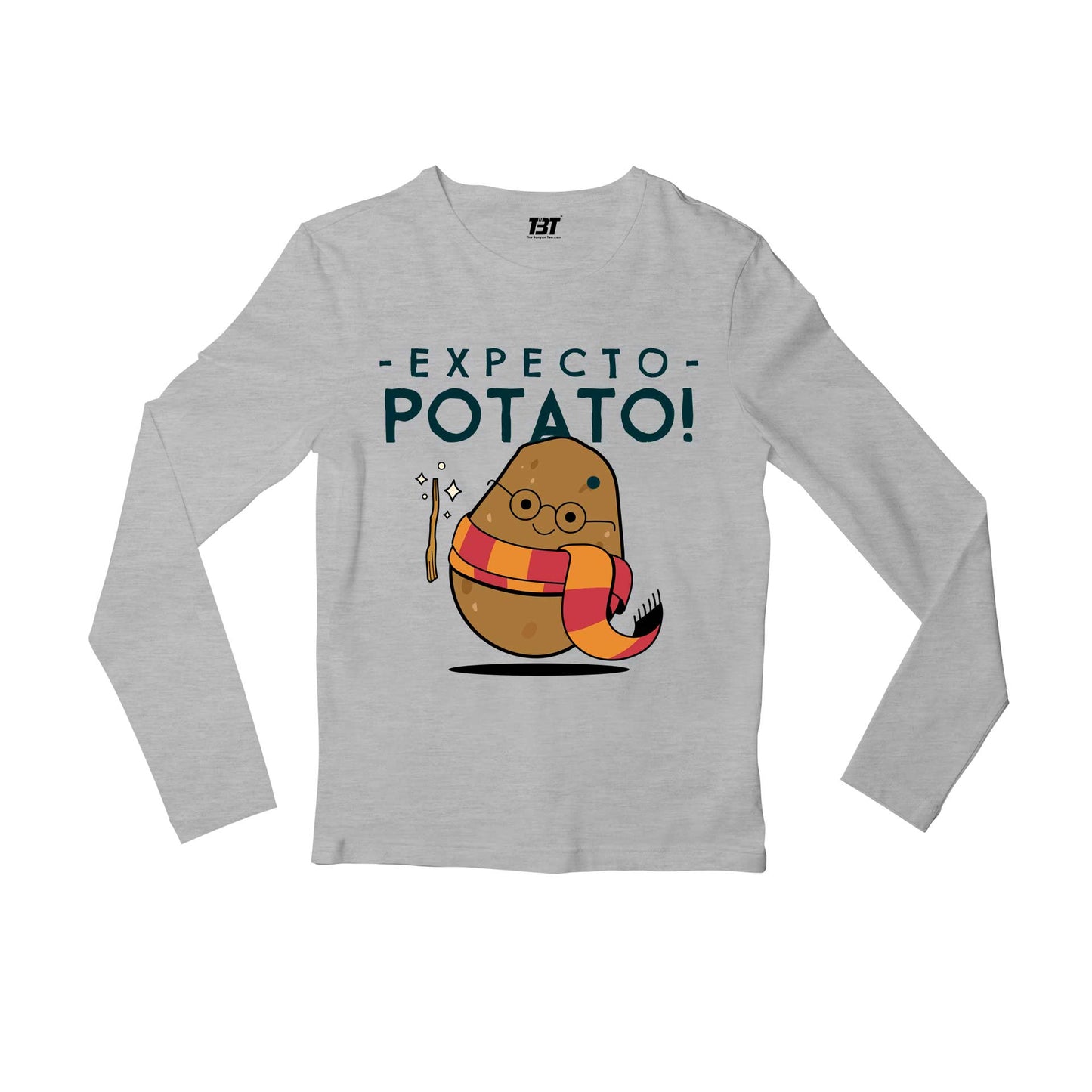 printed expecto potato full sleeves long sleeves printed graphic stylish buy online india the banyan tee tbt men women girls boys unisex gray