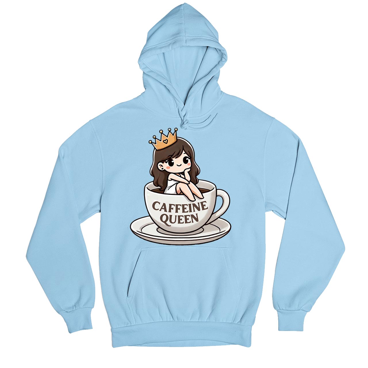 printed caffeine queen hoodie hooded sweatshirt winterwear printed graphic stylish buy online india the banyan tee tbt men women girls boys unisex baby blue