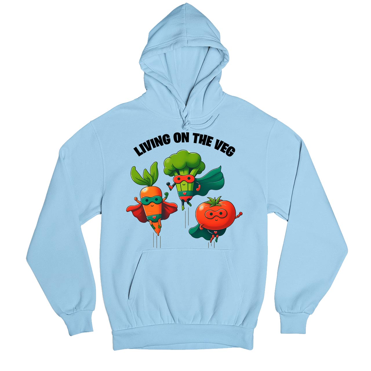 printed living on the veg hoodie hooded sweatshirt winterwear printed graphic stylish buy online india the banyan tee tbt men women girls boys unisex baby blue