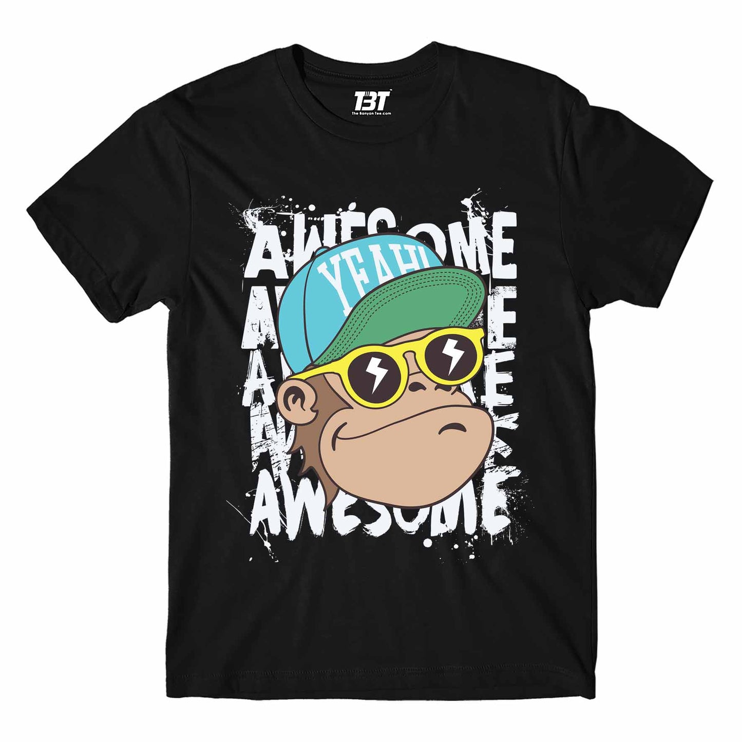 printed awesome chimp t-shirt printed graphic stylish buy online india the banyan tee tbt men women girls boys unisex black