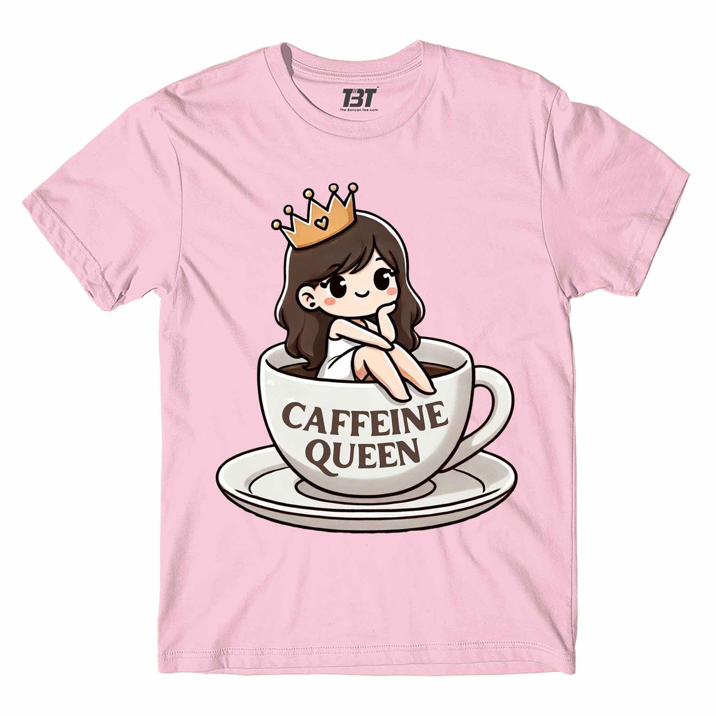 printed caffeine queen t-shirt printed graphic stylish buy online india the banyan tee tbt men women girls boys unisex baby pink