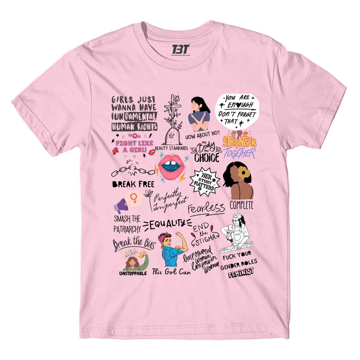 printed feminism doodle t-shirt printed graphic stylish buy online india the banyan tee tbt men women girls boys unisex baby pink