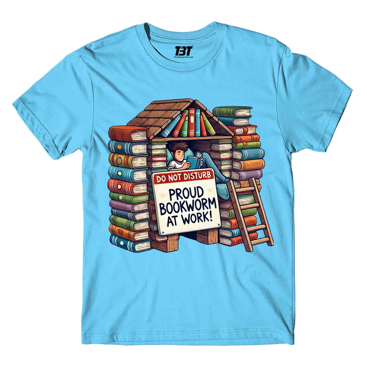 printed bookworm at work t-shirt printed graphic stylish buy online india the banyan tee tbt men women girls boys unisex turquoise