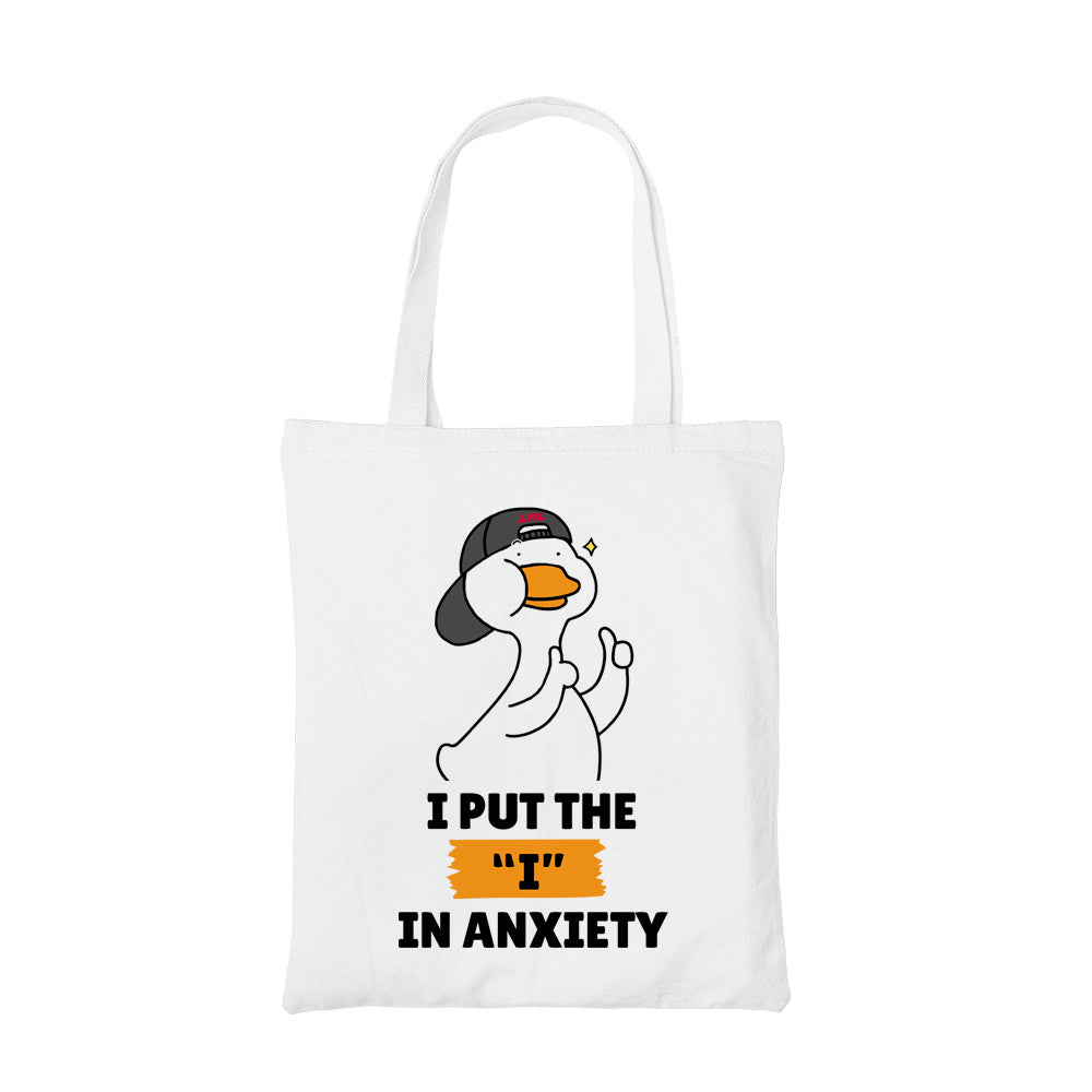 printed i in anxiety tote bag cotton printed printed graphic stylish buy online india the banyan tee tbt men women girls boys unisex