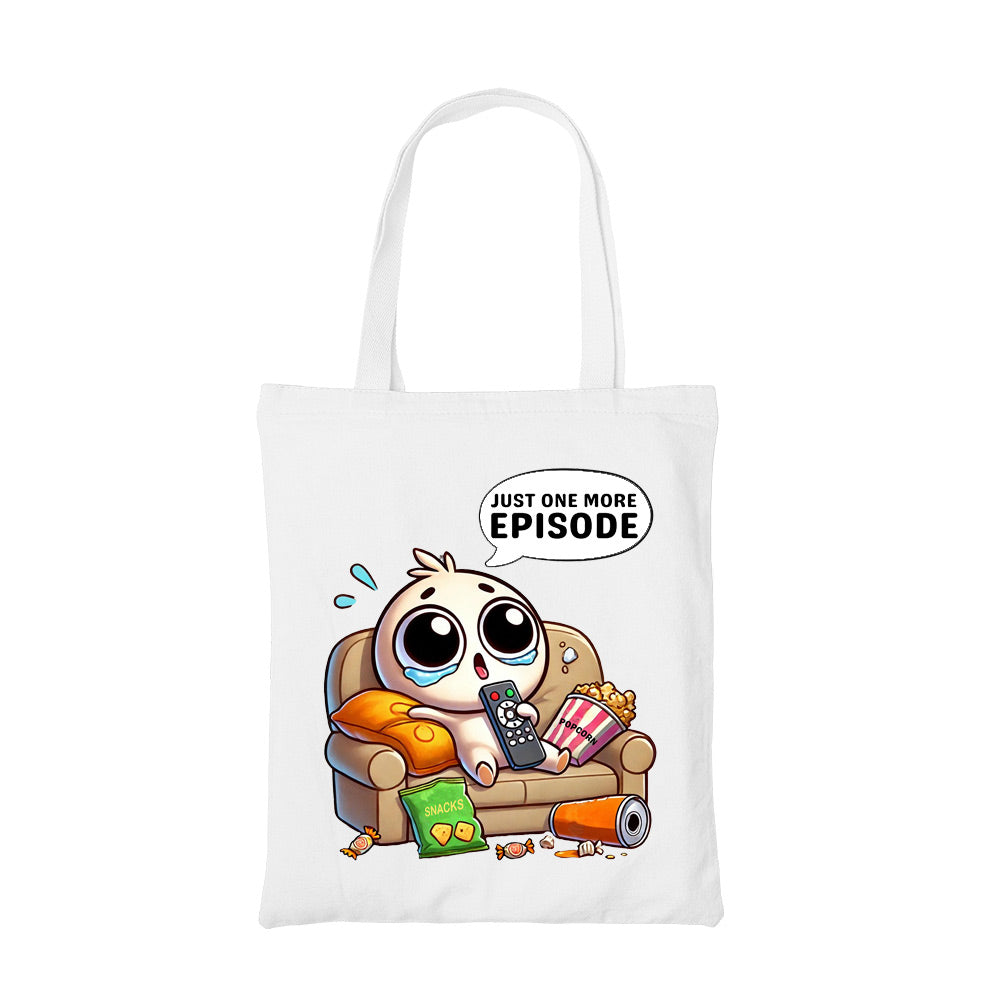 printed one more episode tote bag cotton printed printed graphic stylish buy online india the banyan tee tbt men women girls boys unisex