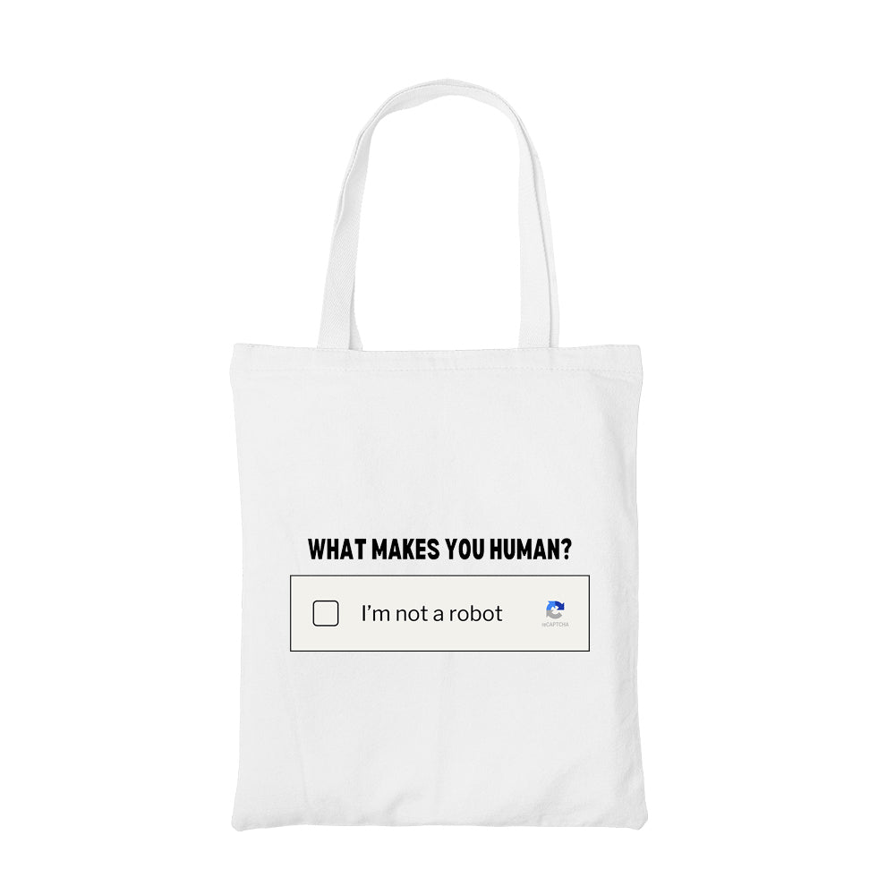 printed what makes you human tote bag cotton printed printed graphic stylish buy online india the banyan tee tbt men women girls boys unisex