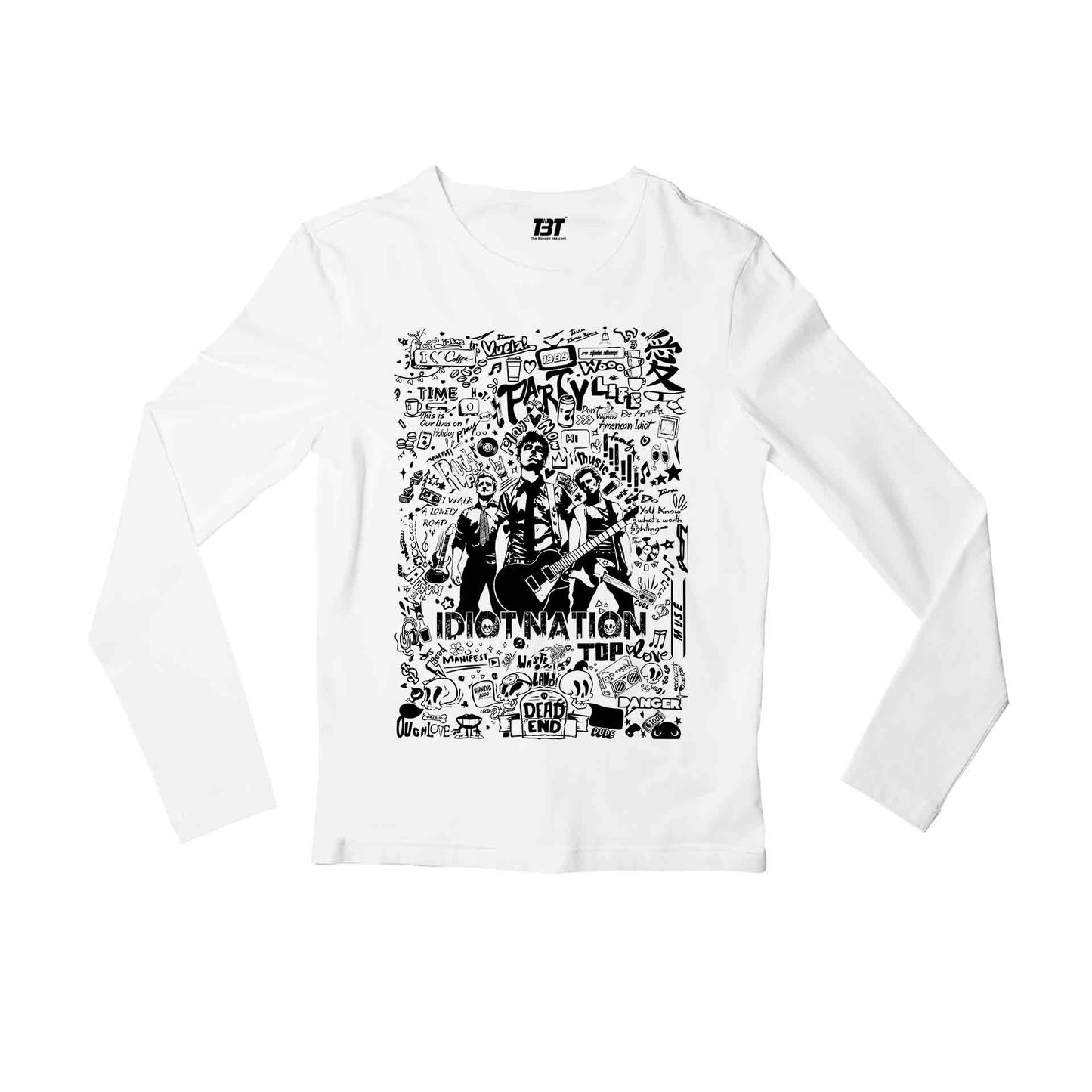 green day boulevard of broken scribbles full sleeves long sleeves music band buy online india the banyan tee tbt men women girls boys unisex white