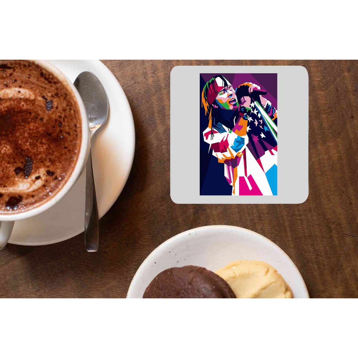 guns n' roses pop art coasters wooden table cups indian music band buy online india the banyan tee tbt men women girls boys unisex - axl rose