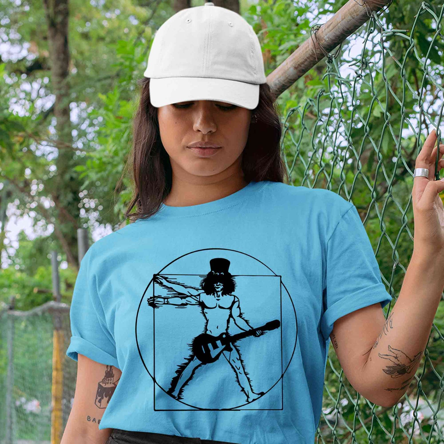 guns n' roses the vitruvian guitar man - slash t-shirt music band buy online india the banyan tee tbt men women girls boys unisex sky blue