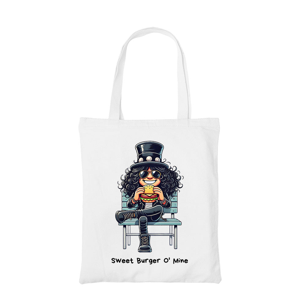 guns n' roses sweet burger o' mine tote bag cotton printed music band buy online india the banyan tee tbt men women girls boys unisex