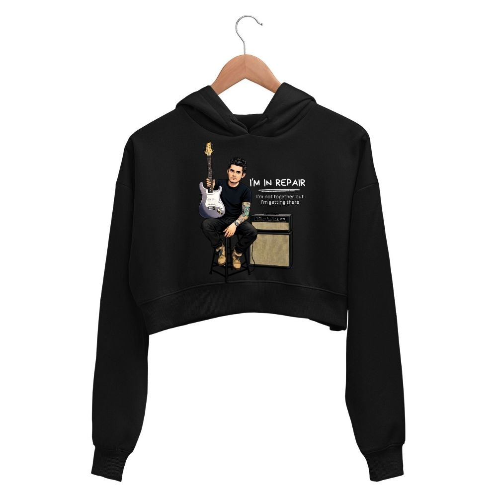 John Mayer I'm In Repair crop hoodie hooded sweatshirt upper winterwear music band buy online india the banyan tee tbt men women girls boys unisex black