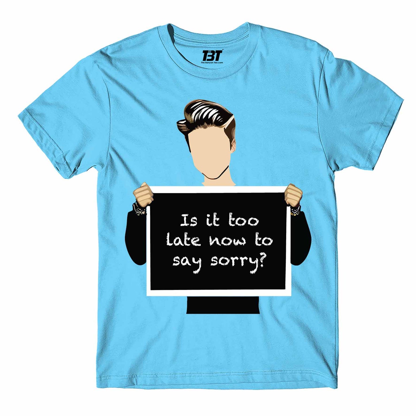 justin bieber sorry t-shirt music band buy online india the banyan tee tbt men women girls boys unisex sky blue