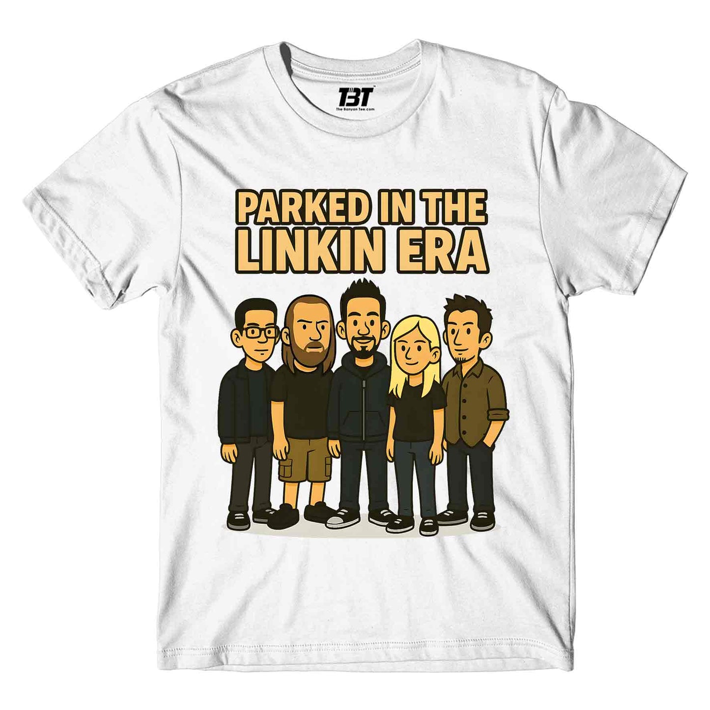 linkin park parked in the linkin era t-shirt music band buy online india the banyan tee tbt men women girls boys unisex white