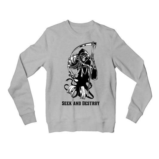 metallica seek & destroy sweatshirt upper winterwear music band buy online india the banyan tee tbt men women girls boys unisex gray 