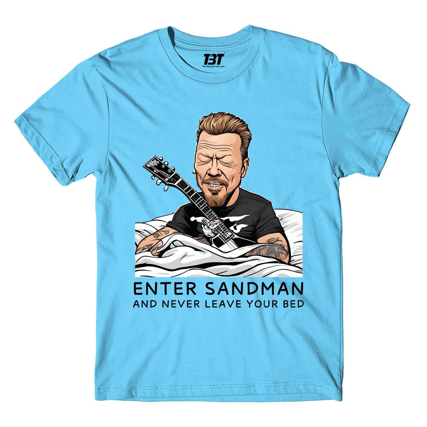metallica enter sandman t-shirt music band buy online india the banyan tee tbt men women girls boys unisex sky blue