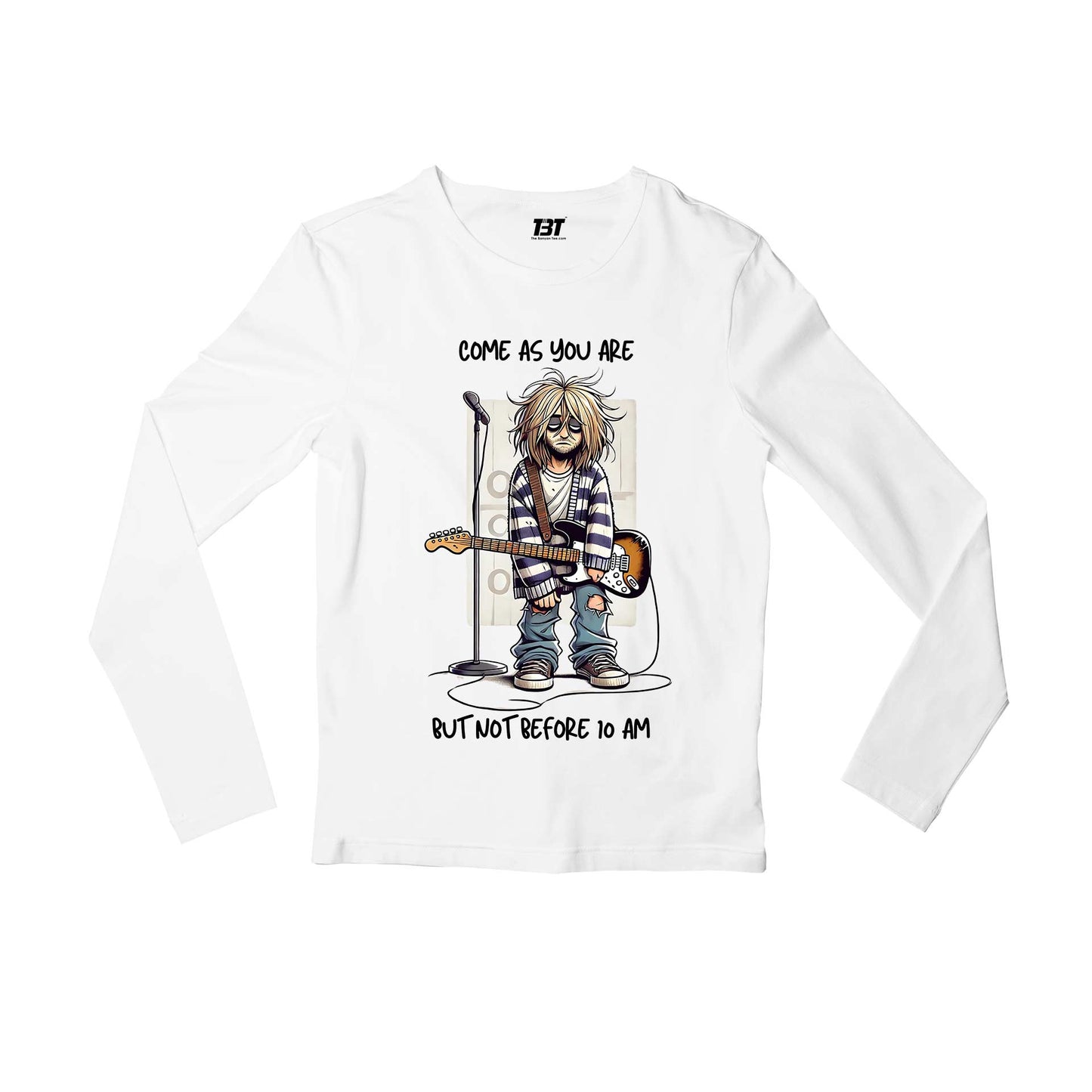 nirvana not before 10 am full sleeves long sleeves music band buy online india the banyan tee tbt men women girls boys unisex white