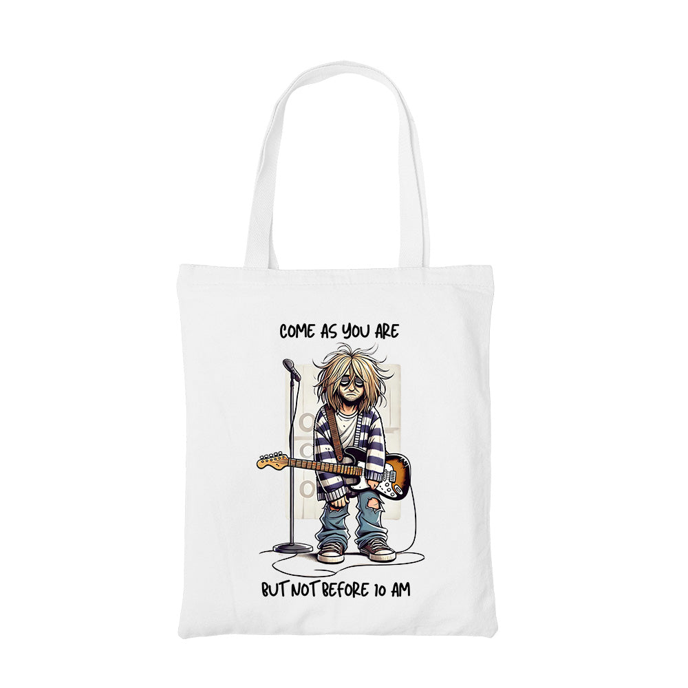 nirvana not before 10 am tote bag cotton printed music band buy online india the banyan tee tbt men women girls boys unisex