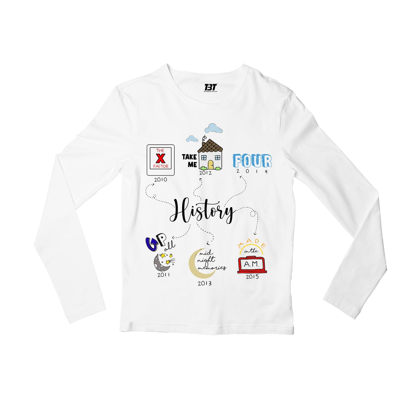 one direction history full sleeves long sleeves music band buy online india the banyan tee tbt men women girls boys unisex white