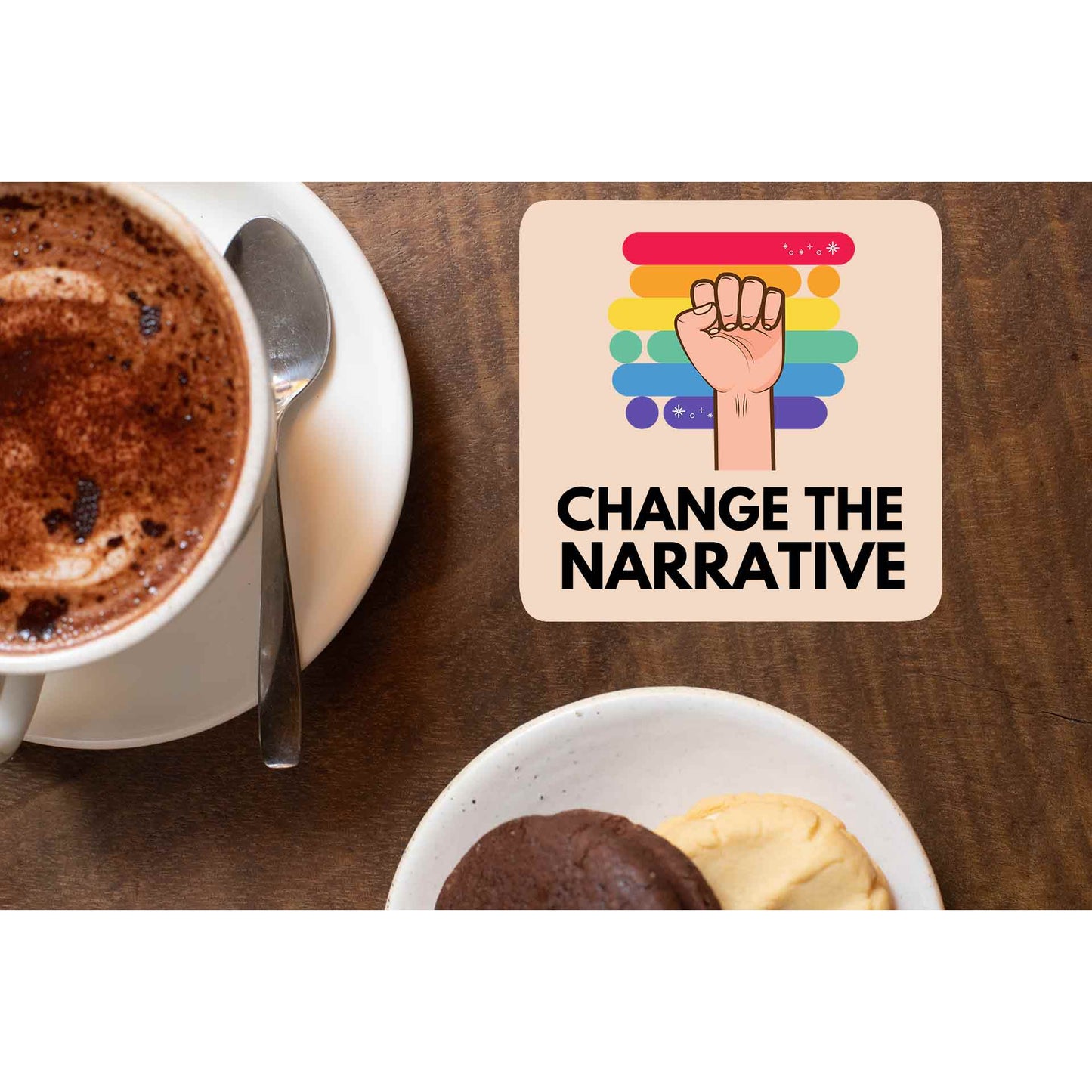 pride change the narrative coasters wooden table cups indian printed graphic stylish buy online india the banyan tee tbt men women girls boys unisex - lgbtqia+