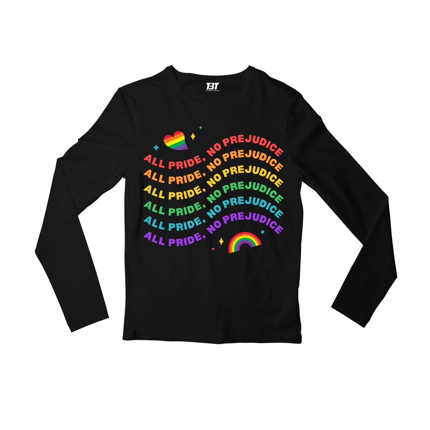 pride all pride no prejudice full sleeves long sleeves printed graphic stylish buy online india the banyan tee tbt men women girls boys unisex black - lgbtqia+