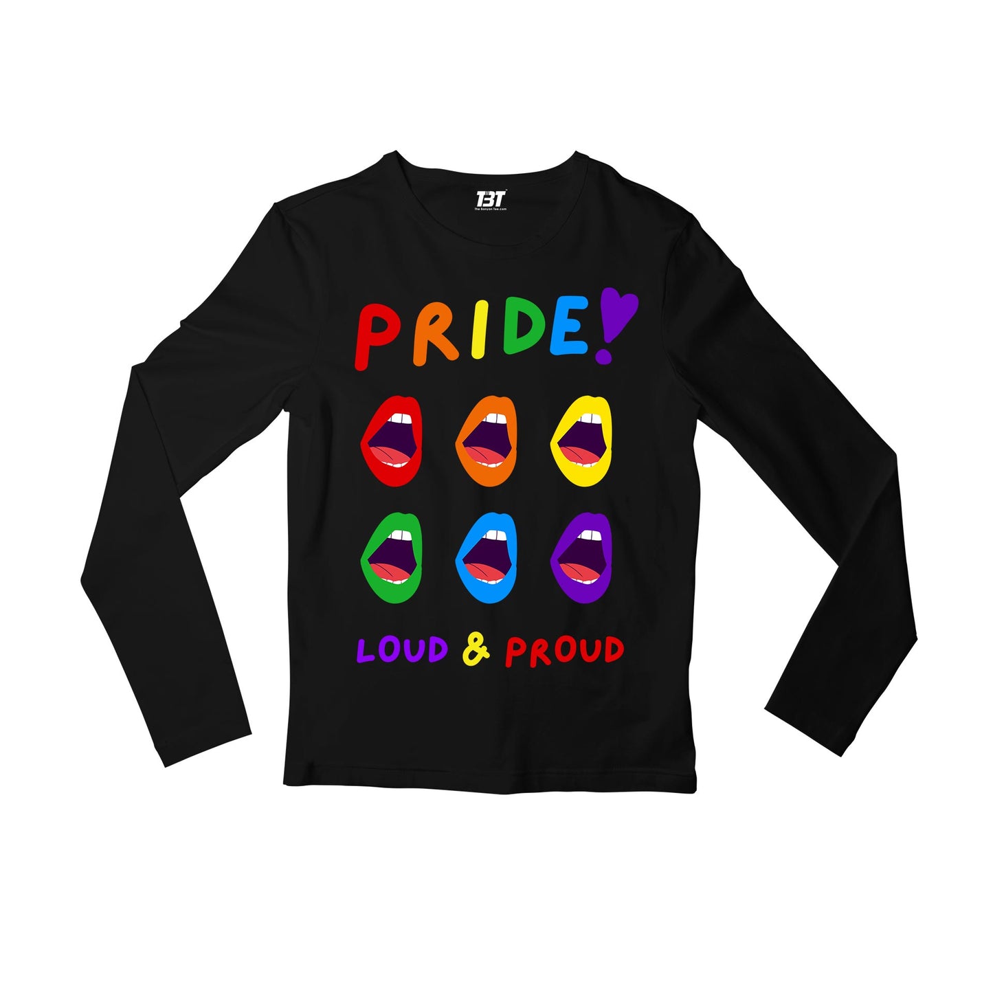 pride loud and proud full sleeves long sleeves printed graphic stylish buy online india the banyan tee tbt men women girls boys unisex black - lgbtqia+